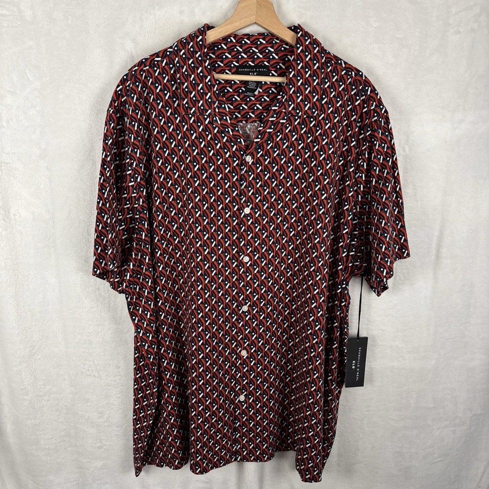 Shaquille O'Neal Shirt Men 3XLT Multi Geo Print Short Sleeve Collared Button Up